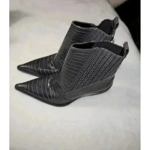 Zara Dark Grey Animal Print Mock Croc Cowboy Ankle Boots UK5 EU38 US7.5 - Picture 6 of 12